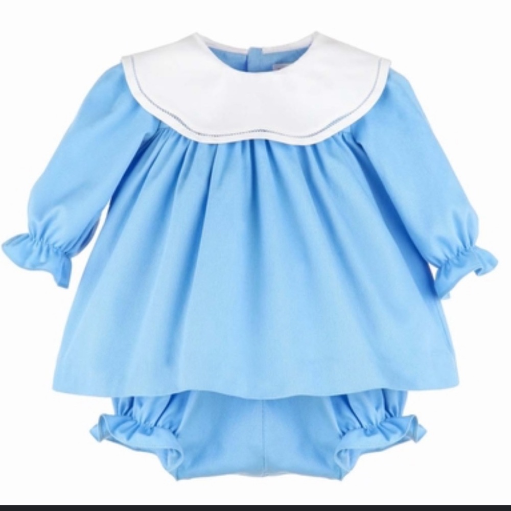 NWT Sophie and Lucas Cozy Club Scallop Float Blue White Collar Bloomer Set 6M - Picture 1 of 4